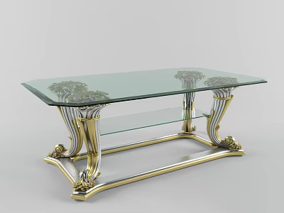 Glass Top Coffee Table With Ornate Gold Curved Legs And Modern Luxury Design 3d model