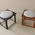 Two Modern Stools With Black And Wooden Frames And White Cushions 3d model