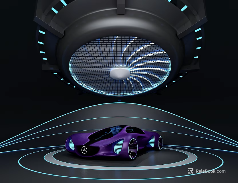 Purple Mercedes Concept Car On Futuristic Display Stage With Circular Blue Lights 3d model 