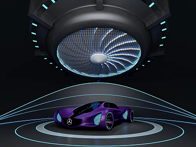 Purple Mercedes Concept Car On Futuristic Display Stage With Circular Blue Lights 3d model