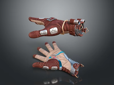 Unique Leather Daily Use Gloves With Metal Accents And Brown Blue Detailed Design 3d model