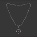 Elegant Silver Necklace With Thin Chain And Round Red Gemstone Pendant Design 3d model
