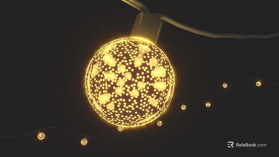 Spherical Decorative Light With Hollow Pattern And Warm Yellow String Lights 3d model 