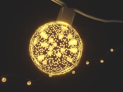 Spherical Decorative Light With Hollow Pattern And Warm Yellow String Lights 3d model