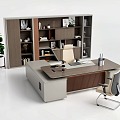 Modern Office Desk and Chair Simple Top Desk Manager Desk and Chair Boss Desk and Chair President Desk and Chair Supervisor Desk and Chair Combination File Cabinet Green Planting 3d model