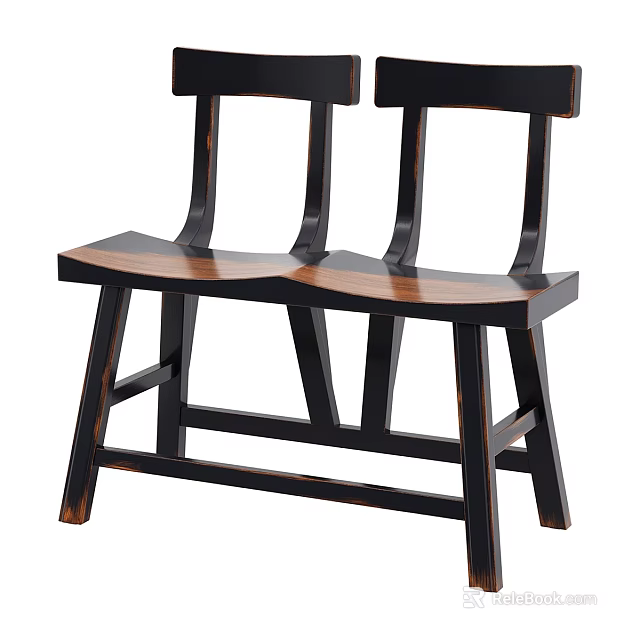Modern Wooden Leisure Chair With Double Seat And Sturdy Black Frame Design 3d model 