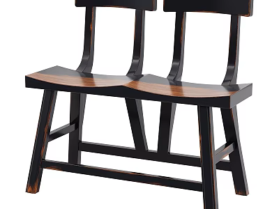 Modern Wooden Leisure Chair With Double Seat And Sturdy Black Frame Design 3d model