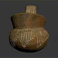 Handcrafted Terracotta Sculpture Carving with Striped Pattern and Curved Handle Design
