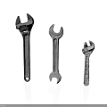 Three Metal Wrenches In Various Sizes As Mechanical Repair Tools 3d model