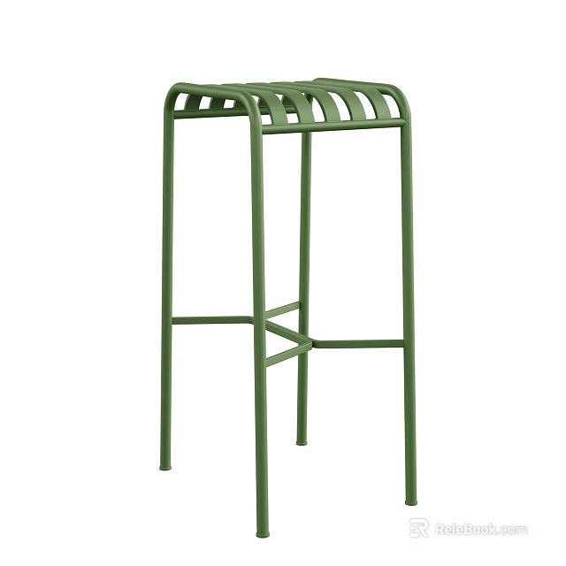 Green Metal Stool with Slatted Top Design and High Legs for Modern Interior 3d model 