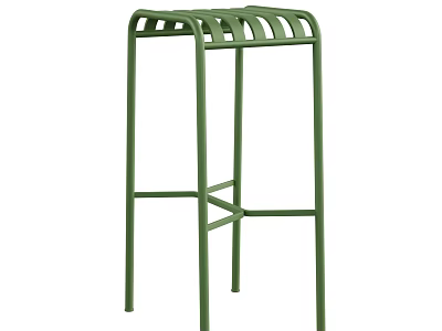 Green Metal Stool with Slatted Top Design and High Legs for Modern Interior 3d model