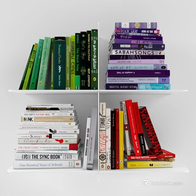 Bookshelf With Colorful Books Stacked And Vertically Arranged In Various Colors 3d model 