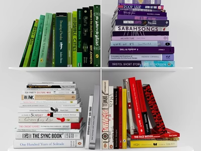 Bookshelf With Colorful Books Stacked And Vertically Arranged In Various Colors 3d model
