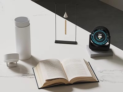 Modern Decorative Ornament Set With Open Book And Minimalist Desktop Accessories Collection 3d model