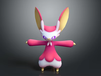 Cute Pink And White Game Character With Large Ears And Purple Eyes 3d model