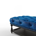 Elegant Blue Velvet Tufted Ottoman With Decorative Buttons And Wooden Legs