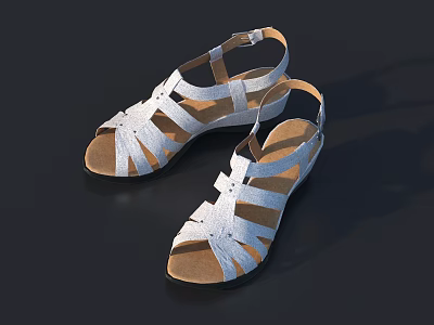 Women's White Strappy Open Toe Sandals With Brown Sole And Summer Design 3d model