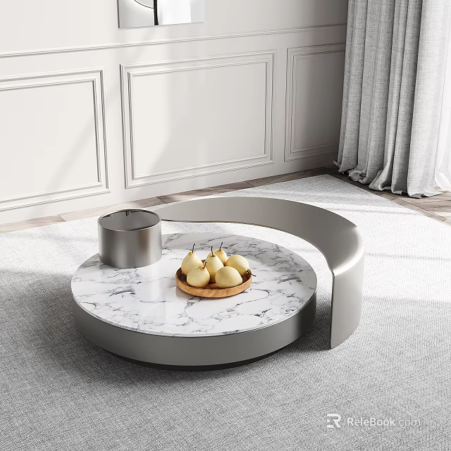 Round Marble Top Coffee Table With Metal Frame And Pears On White Wall Background 3d model