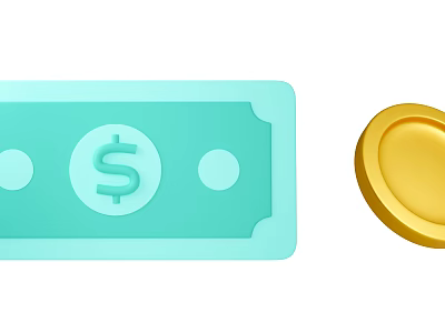 Daily Necessities Featuring Light Blue Banknote With Dollar Sign And Gold Coin 3d model