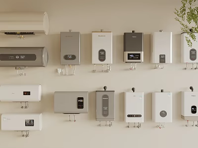 Modern Household Electrical Appliances Including Multiple Wall Mounted Water Heaters With Various Designs 3d model