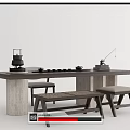 New Chinese Style Tea Table and Chair Tea Table and Chair Combination Tea Table Rattan Bench Sofa Stool Low Stool Leisure Chair Tea Set 3d model