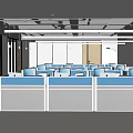 Modern Public Office Space With Work Cubicles Computers And Bright Lighting 3d model