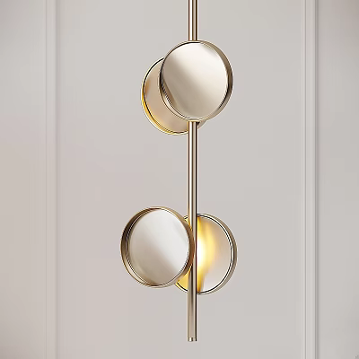 Modern Gold Metallic Chandelier With Circular Reflective Disks And Warm Light 3d model