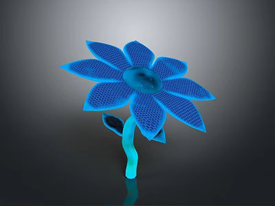 Blue Flower Plant With Mesh Petals And Green Stem On Dark Background 3d model