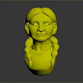 3D Model Of A Woman With Braided Hair Wearing Blue Top Against Gray Background