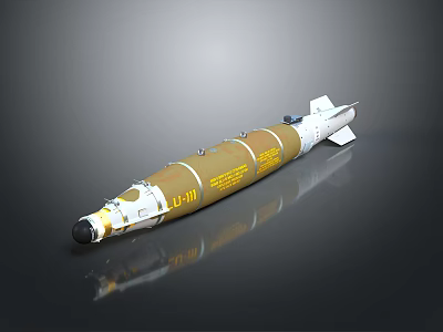 Tactical Guided Missile With Yellow White Body Aerodynamic Structure And Tail Fins 3d model