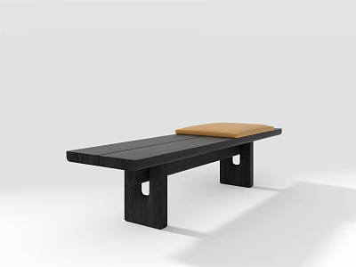 Modern Black Wooden Public Bench With Orange Cushion And Simple Design 3d model