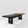 Modern Black Wooden Public Bench With Orange Cushion And Simple Design