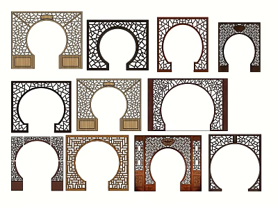 Chinese Style Carved Wooden Room Dividers With Arched Patterns And Various Designs 3d model