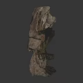 Natural Wooden Stone Display With Rough Textured Surface And Reflective Gray Background