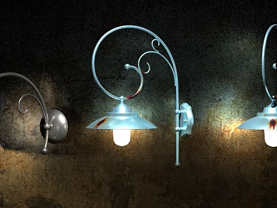 Decorative Metal Wall Lamps With Curved Design Mounted On Dark Wall 3d model