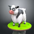 Cute 3D Cartoon Black And White Cow Standing On Green Grass Field