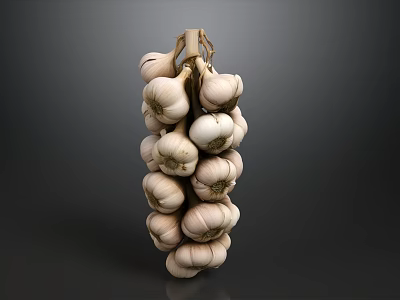 Fresh Whole Garlic Bunch With White Bulbs And Natural Texture 3d model