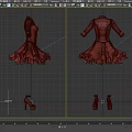 Red Dress With Cross Pendant Three Quarter Sleeves And Pleated Skirt With Matching High Heels