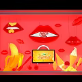 Kinder Joy Themed Store Window Decoration With Red Background Lip Shapes Bananas And Ice Cream