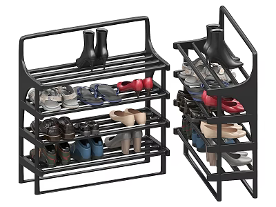 Black Multi Tiered Shoe Rack Organizing Various Shoes In Modern Design 3d model