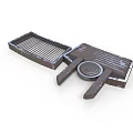 Rustic Industrial Metal Component With Grille Panel And Circular Wheel