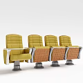 Four Yellow Public Theater Seats Featuring Armrests And Metal Base Design