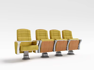 Four Yellow Public Theater Seats Featuring Armrests And Metal Base Design 3d model