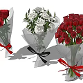 Red and White Rose Bouquets Wrapped in Paper with Red and Black Ribbons