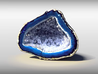 Blue and White Agate Slice Decorative Ornament Set with Crystal Interior Natural Pattern 3d model