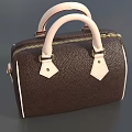 Stylish Brown Leather Handbag With White Handles Textured Surface Zipper Closure And Metal Hardware