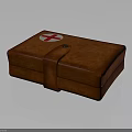 Brown Leather First Aid Kit With Red Cross Symbol And Strap Closure