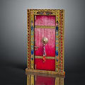 Ornate Red Door Furniture With Decorative Frame Colorful Patterns And Metal Door Knocker