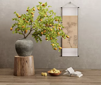 Modern fruit bonsai lemon bonsai plant potted ornaments 3d model