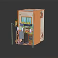 Miniature Urban Building Model With Orange White Walls Windows Lanterns And Entrance Decorations